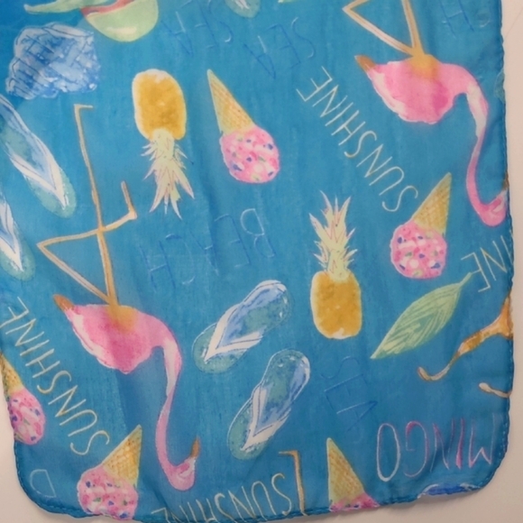 Scarf Flamingo Print Beach Motif Aqua Blue Resort Cruise Whimsical - Picture 3 of 8